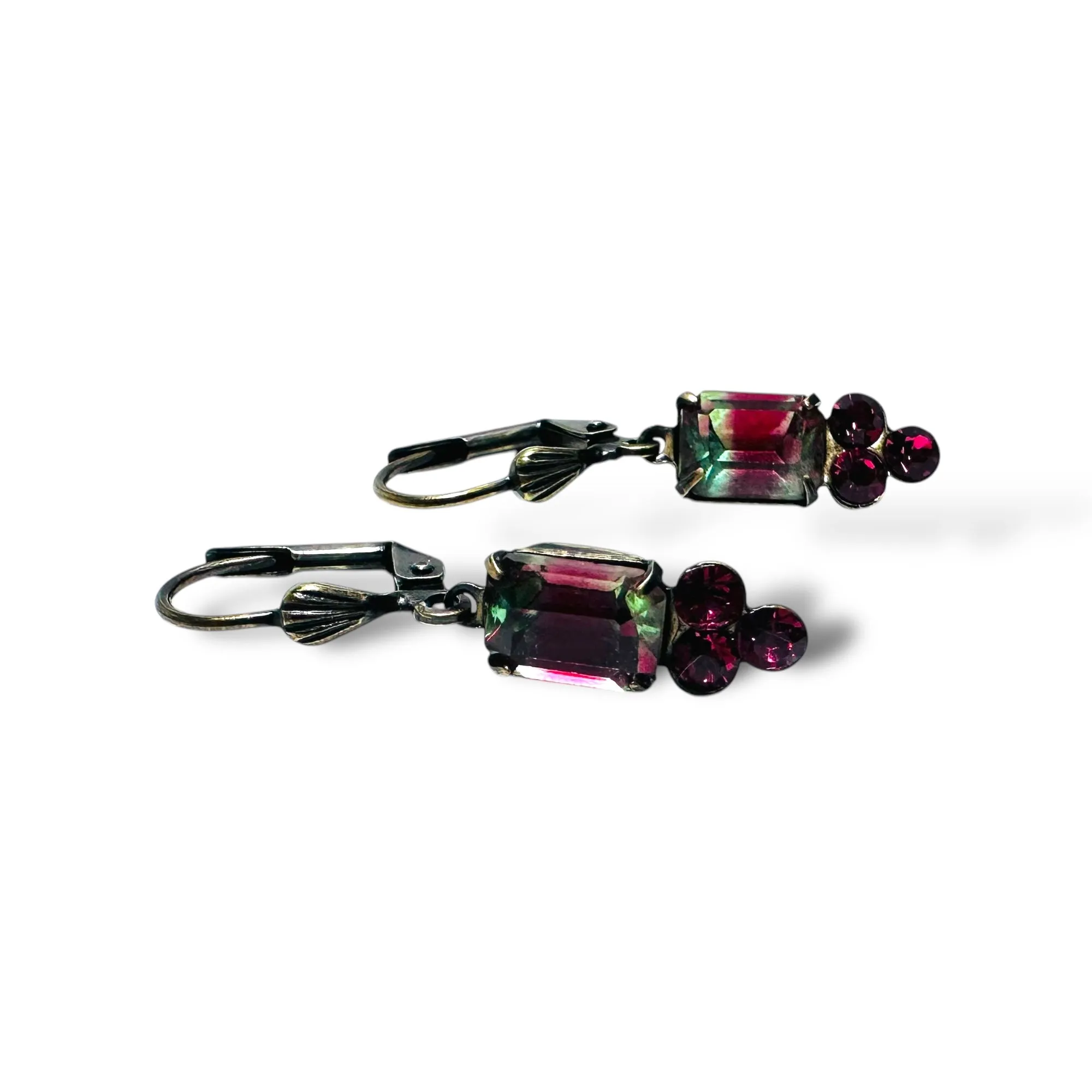 Antique Brass Crystal Dangle Earrings