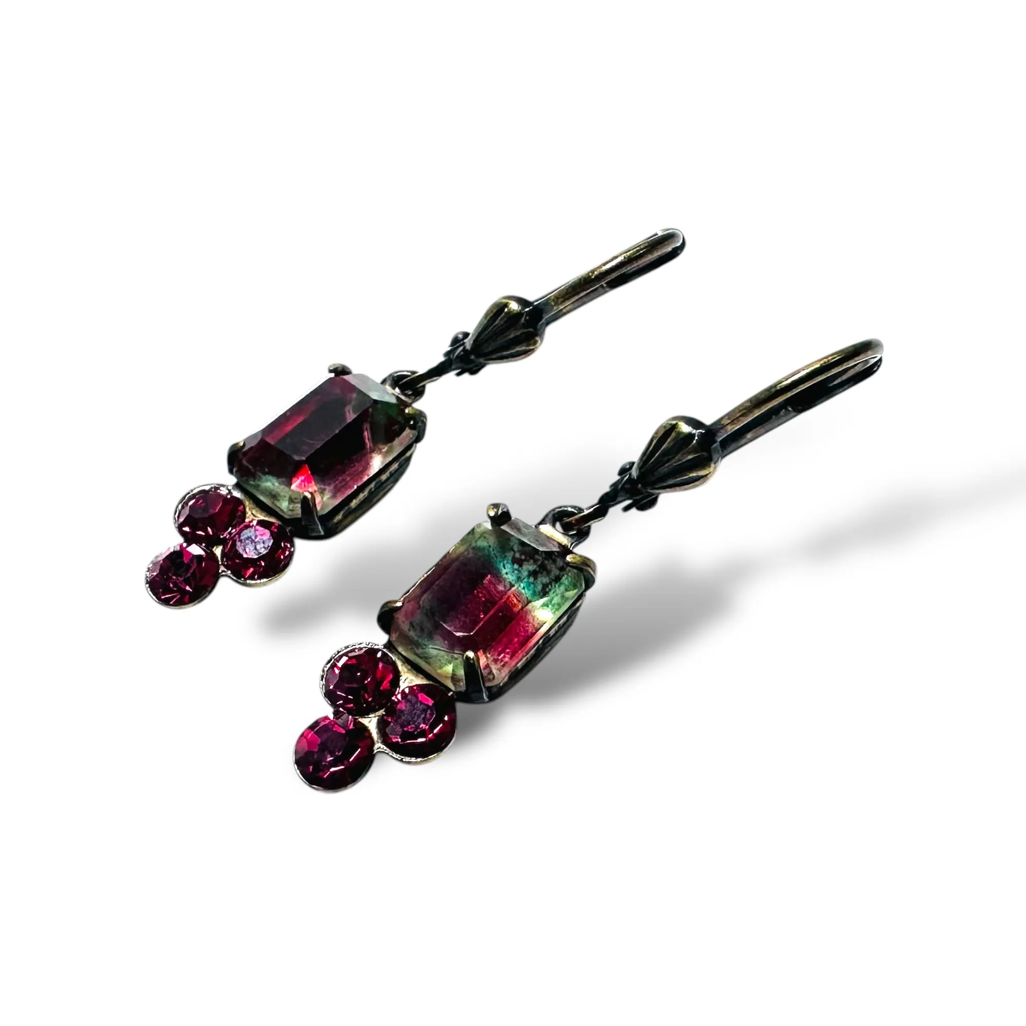 Antique Brass Crystal Dangle Earrings