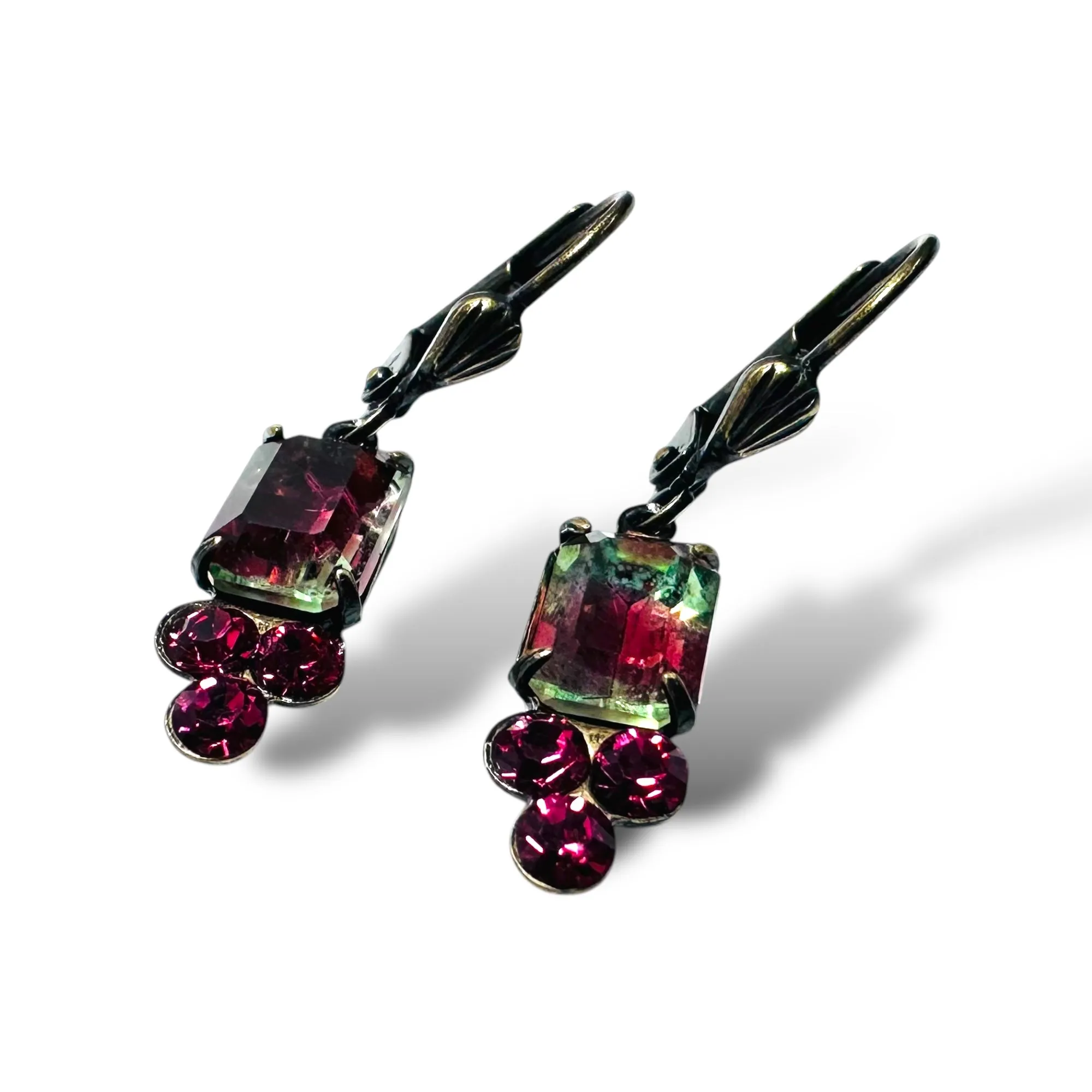 Antique Brass Crystal Dangle Earrings