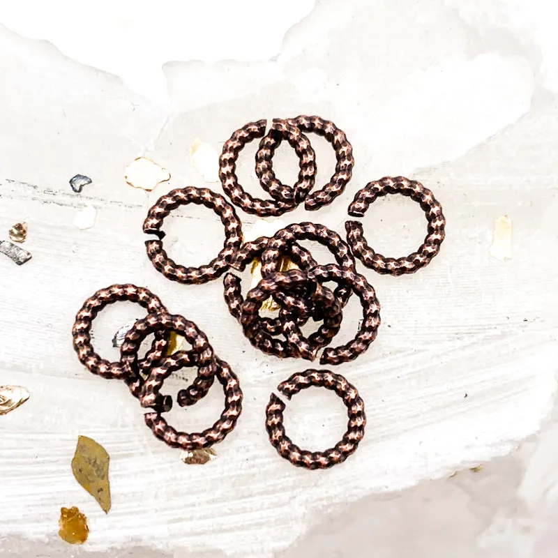 Antique Copper 6mm Textured Jump Rings - 12pcs