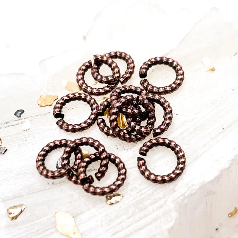 Antique Copper 6mm Textured Jump Rings - 12pcs