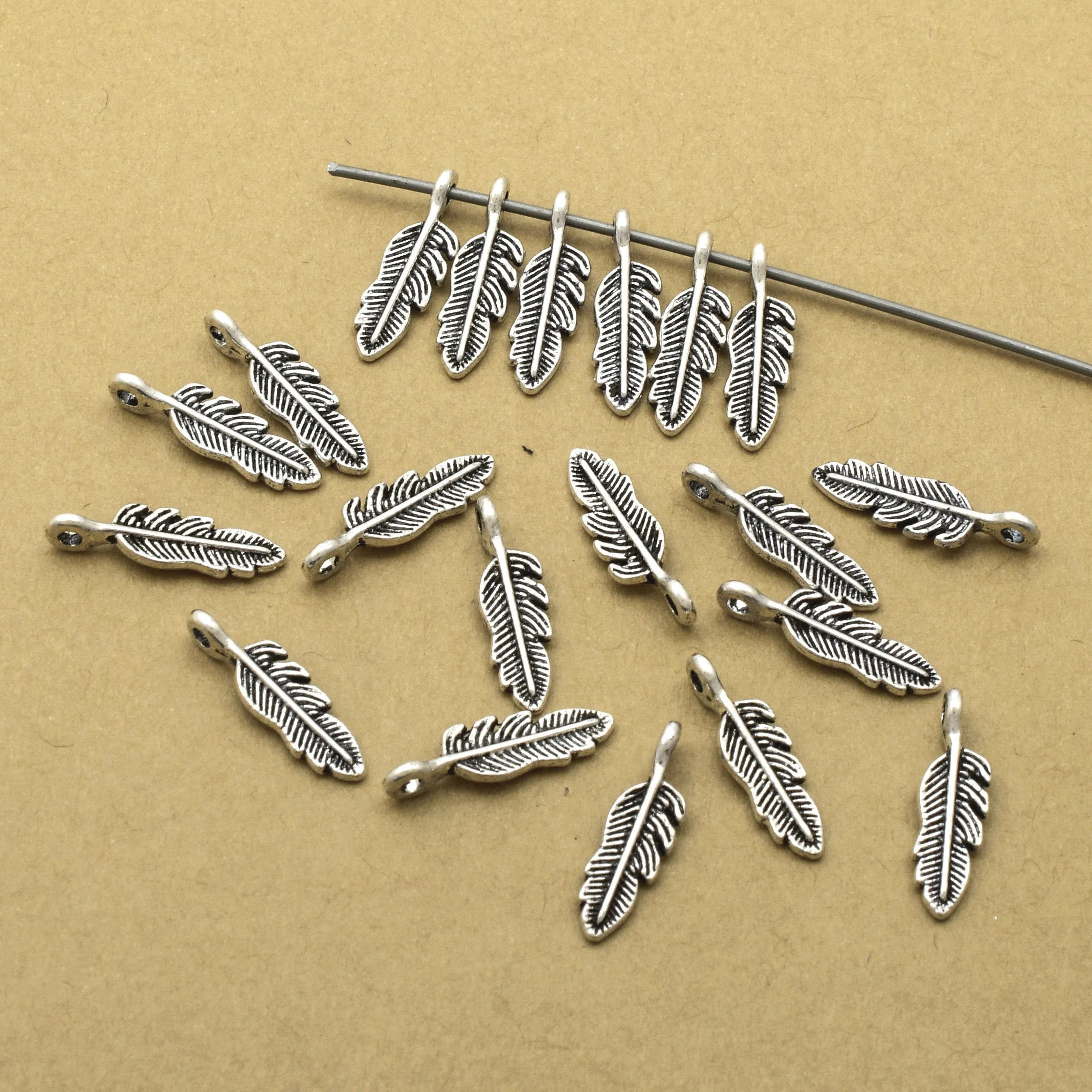 Antique Silver Plated Feather Charms - 19x5 mm