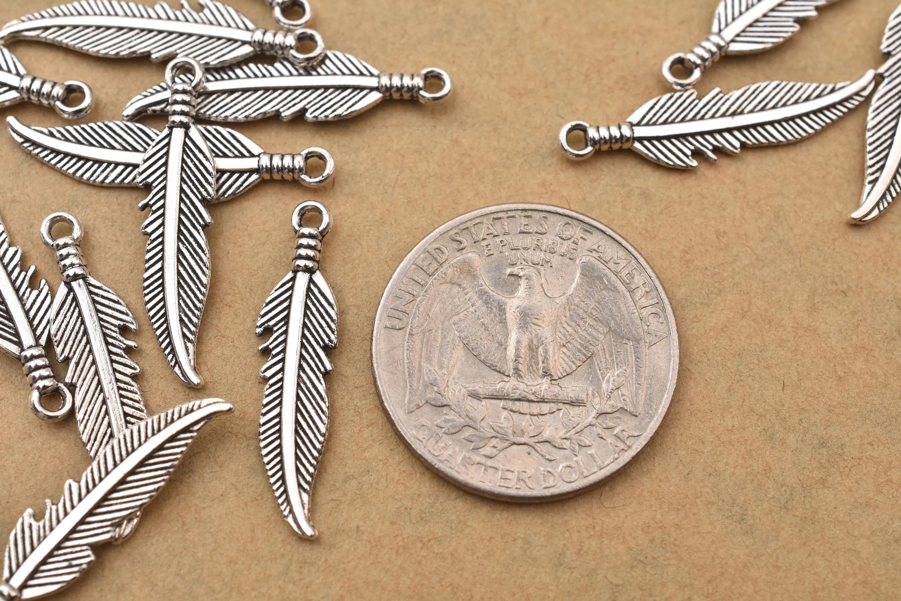 Antique Silver Plated Feather Charms - 27x6mm