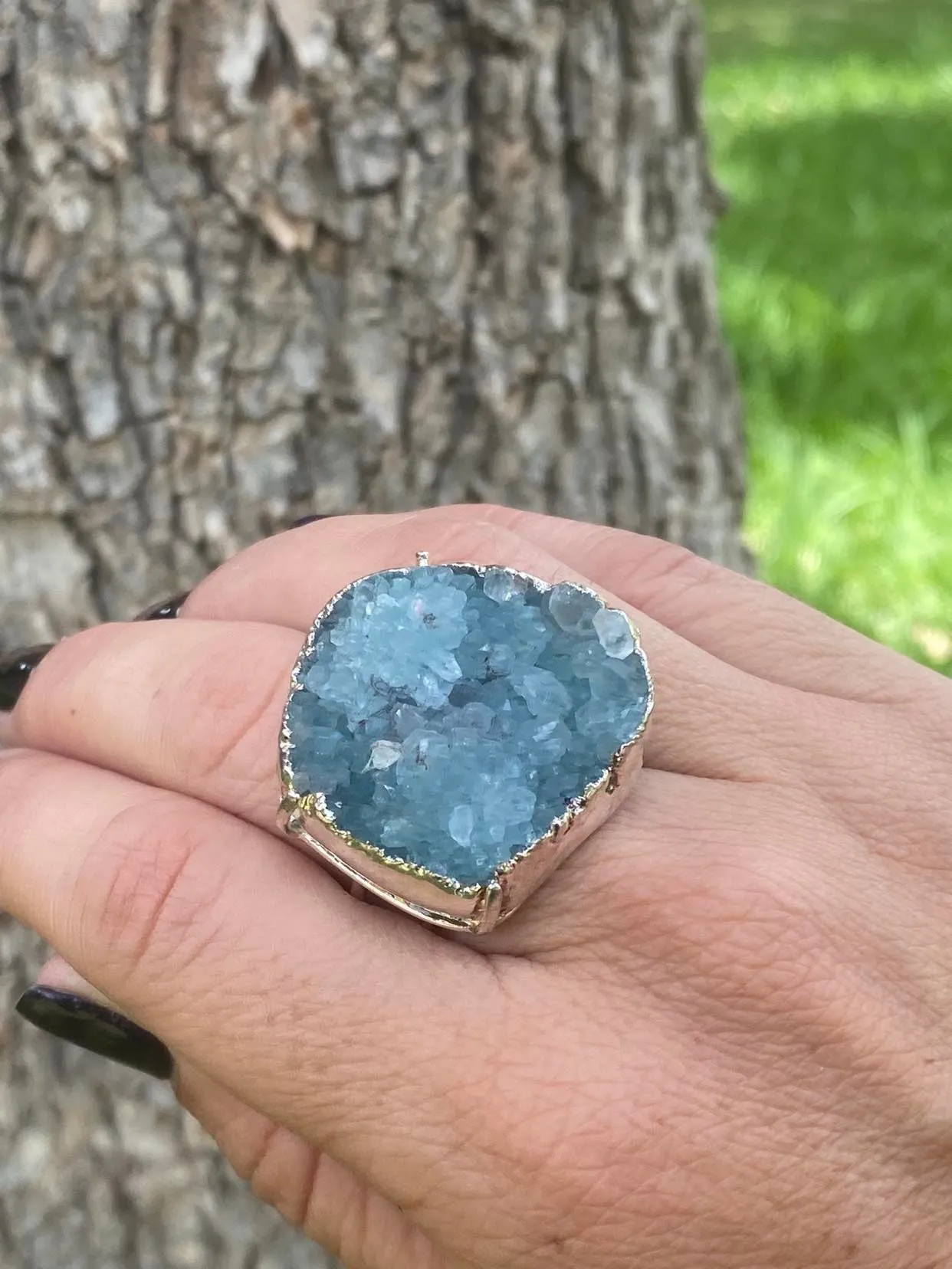Aquamarine Druzy Adjustable Ring