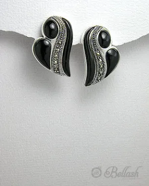 Aretes Push Back Vintage Artesanales de Plata Ley 925 Marcasita y Resina - 925 Sterling Silver Marcasite and Resin Handmade Vintage Push Back Earrings - ID: 55565346 Bellash