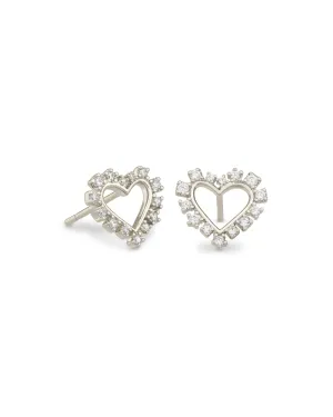 Ari Heart Silver Stud Earrings In White Crystal