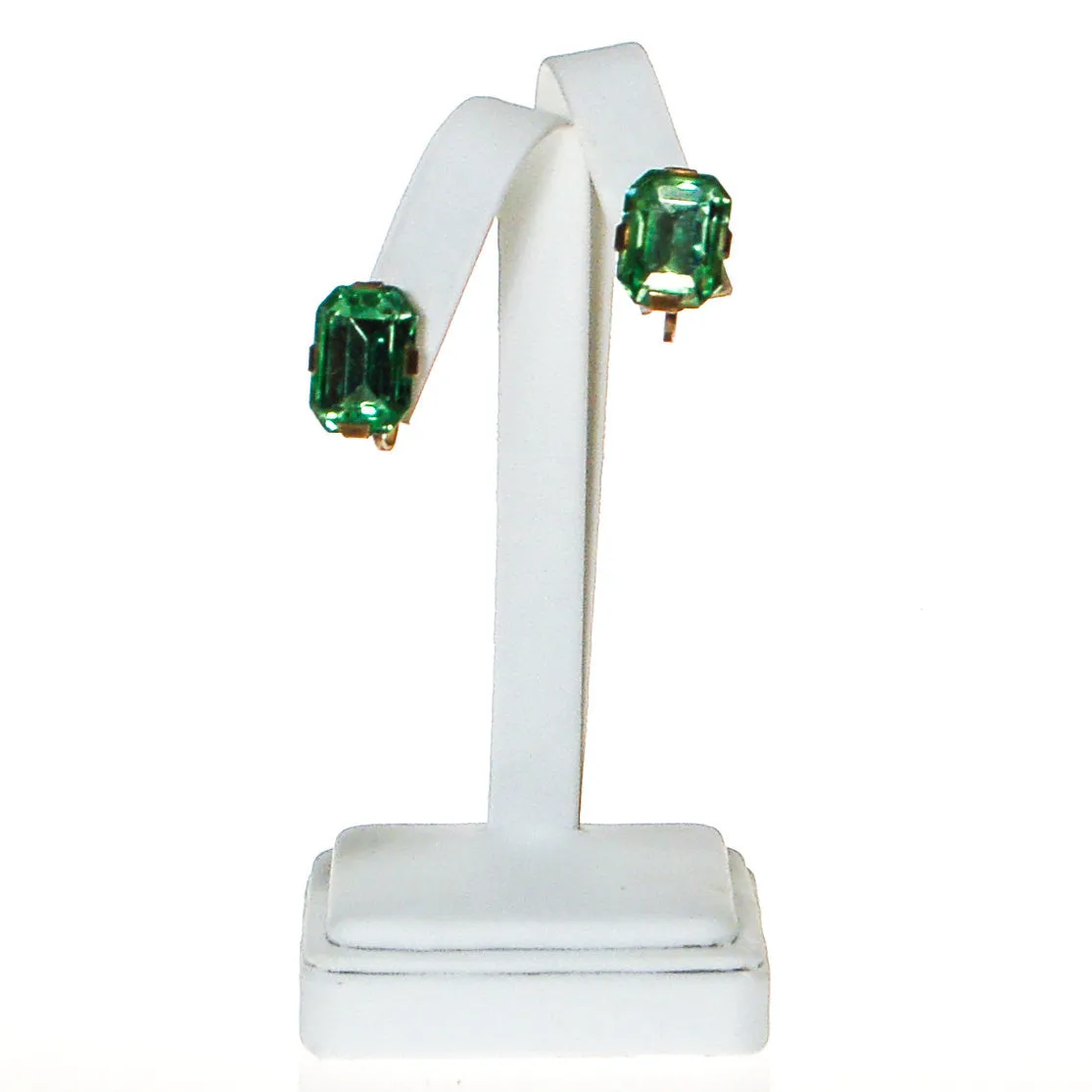 Art Deco Green Crystal Earrings set Sterling Silver