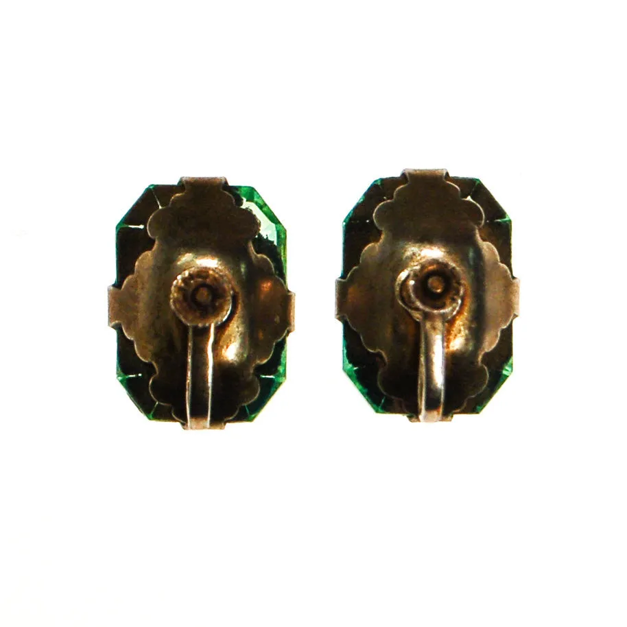 Art Deco Green Crystal Earrings set Sterling Silver