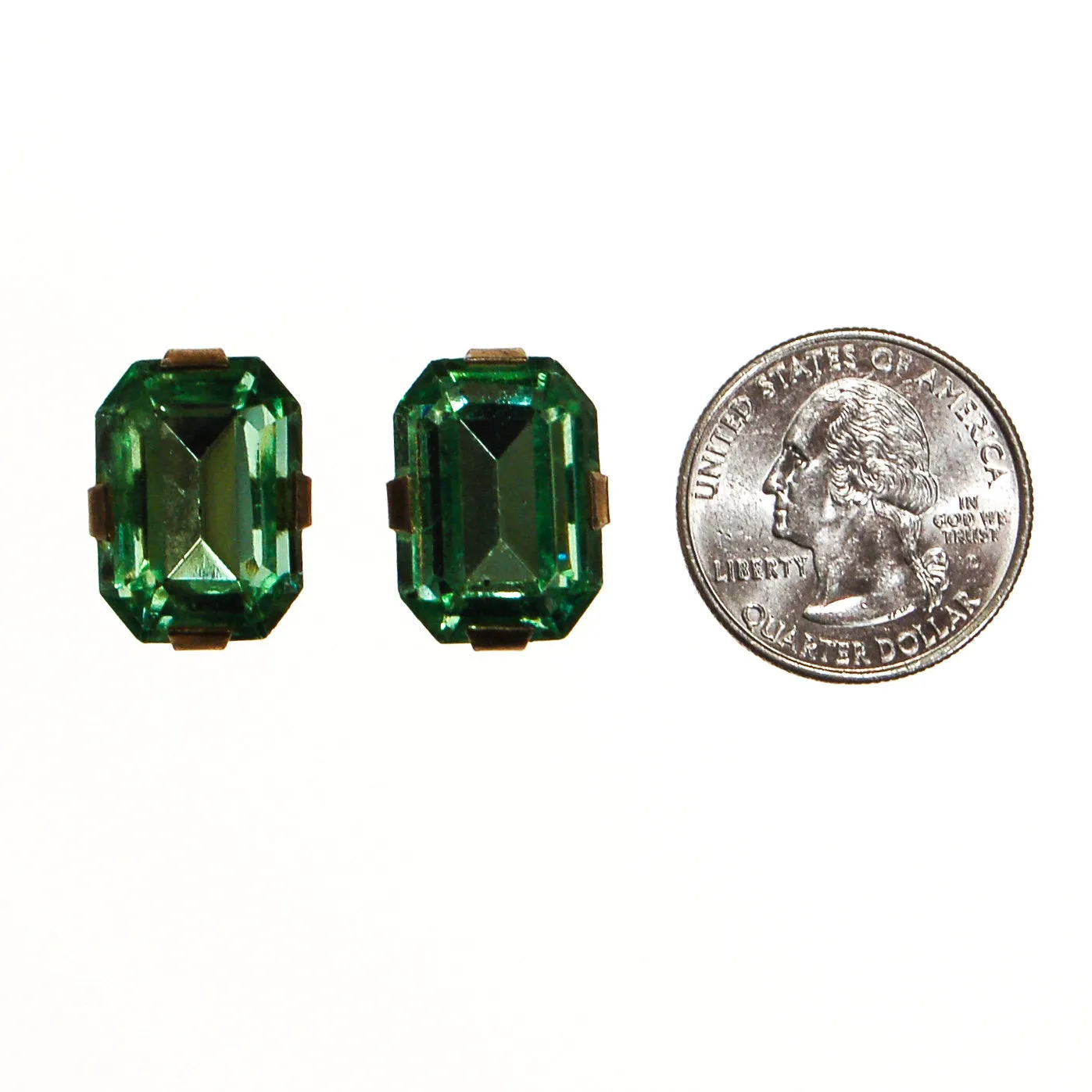 Art Deco Green Crystal Earrings set Sterling Silver