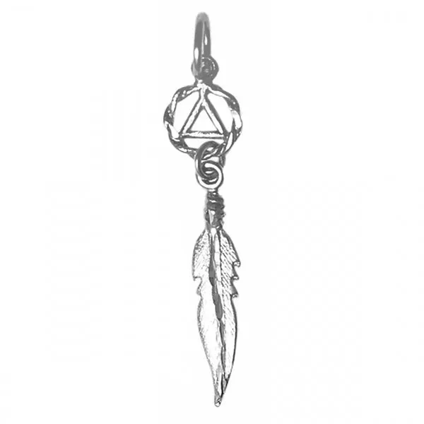 AS60. AA Circle Triangle with a Single Feather. Sterling Silver.