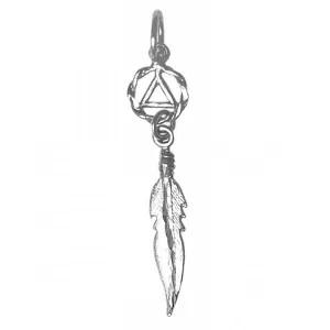 AS60. AA Circle Triangle with a Single Feather. Sterling Silver.