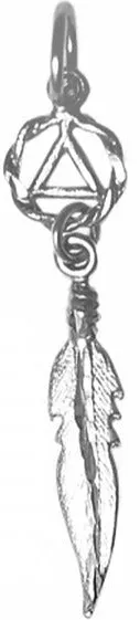 AS60. AA Circle Triangle with a Single Feather. Sterling Silver.