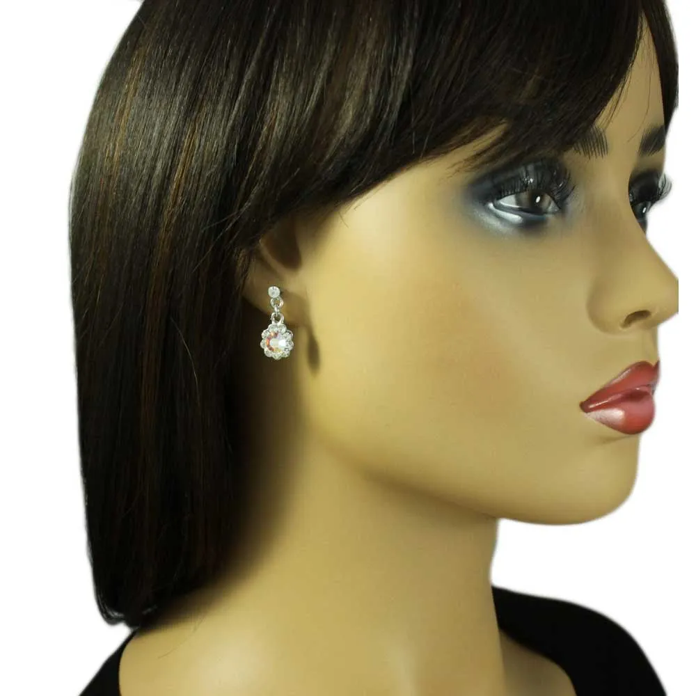 Aurora Borealis Crystal Flower Dangling Pierced Earring - REC761