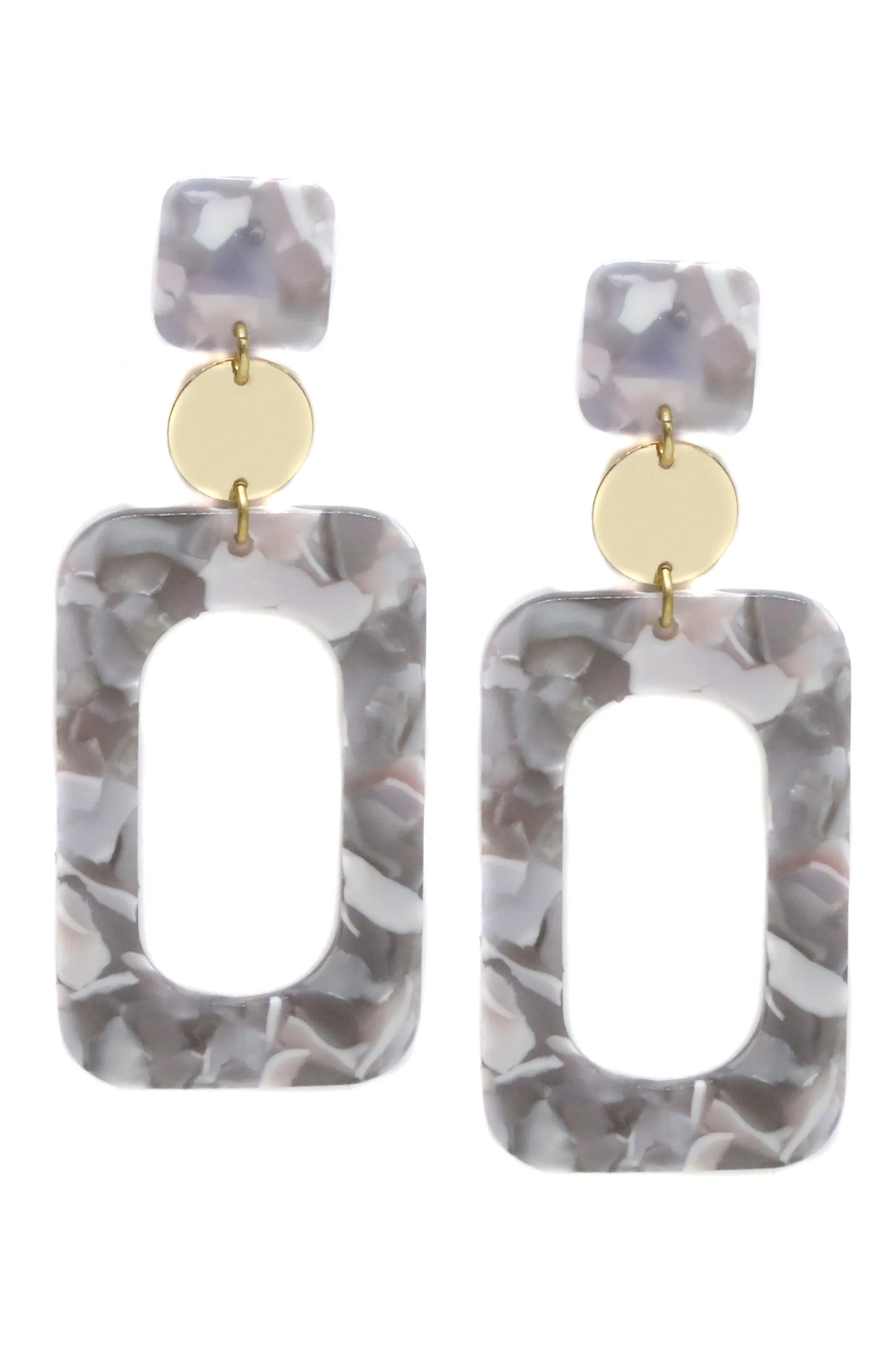 Aurora Grey & White Resin Rectangle 18k Gold Plated Earrings