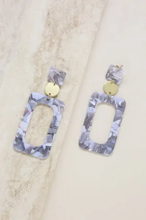 Aurora Grey & White Resin Rectangle 18k Gold Plated Earrings