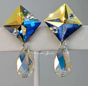Ballroom square and pear dangle earrings