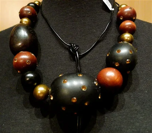 Basia Black Tagua Wood Bead and Swarovski Crystal Necklace