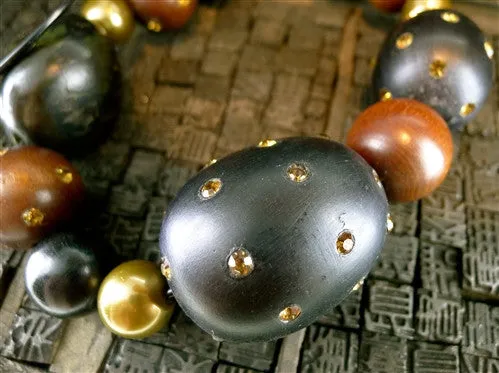 Basia Black Tagua Wood Bead and Swarovski Crystal Necklace