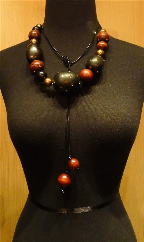 Basia Black Tagua Wood Bead and Swarovski Crystal Necklace