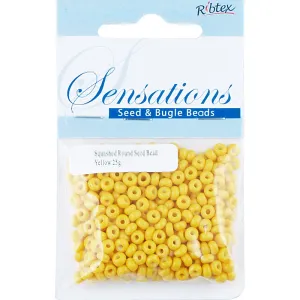 BEAD GLASS SEED 4MM SQSH RND YELLOW 25G