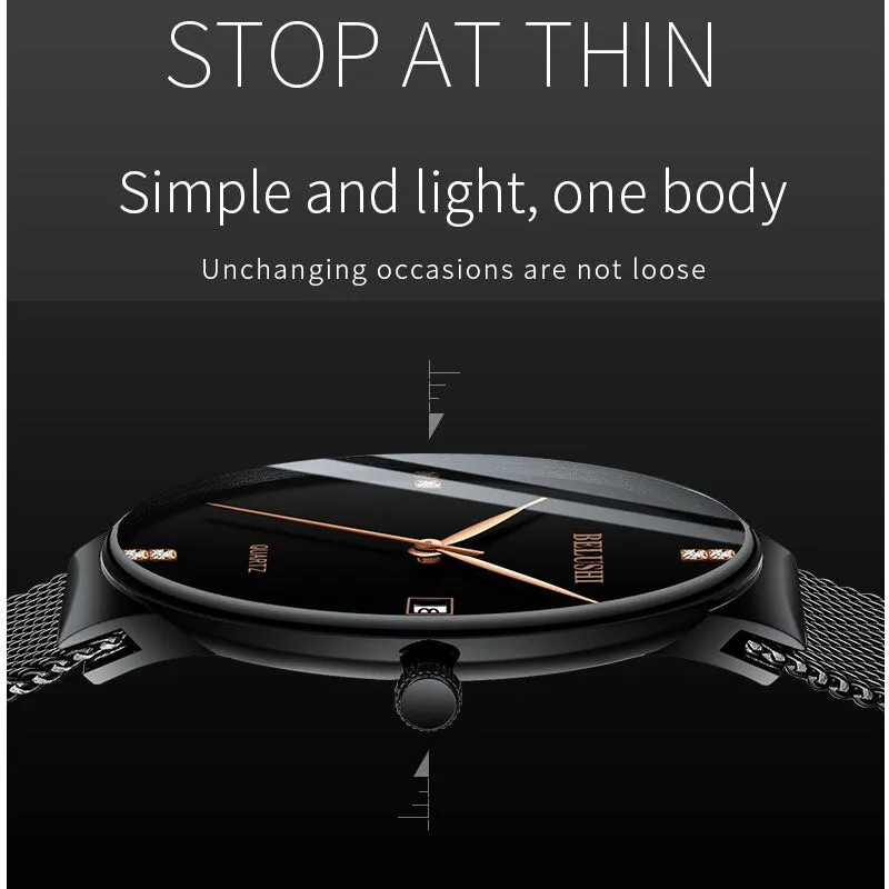 BELUSHI Watches Fashion Ultra-Thin Steel Mesh Quartz Watch Top Luxury Brand Analog Business Waterproof Wrist Watch