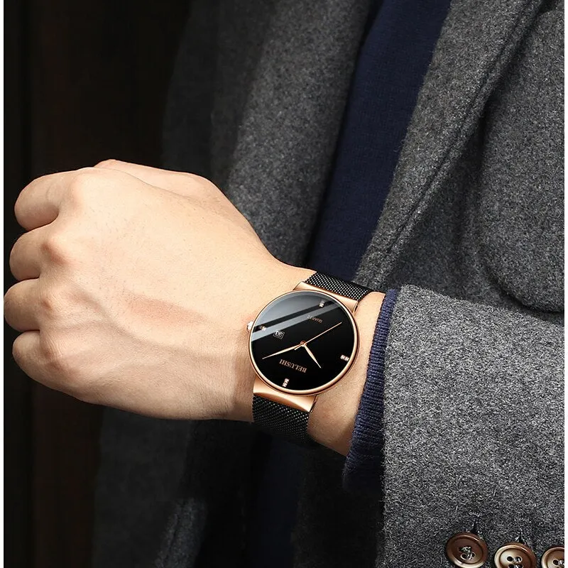 BELUSHI Watches Fashion Ultra-Thin Steel Mesh Quartz Watch Top Luxury Brand Analog Business Waterproof Wrist Watch