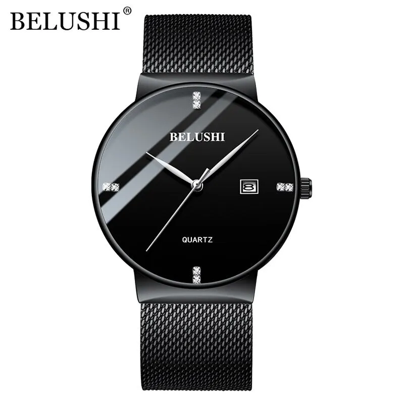 BELUSHI Watches Fashion Ultra-Thin Steel Mesh Quartz Watch Top Luxury Brand Analog Business Waterproof Wrist Watch