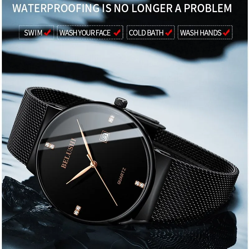 BELUSHI Watches Fashion Ultra-Thin Steel Mesh Quartz Watch Top Luxury Brand Analog Business Waterproof Wrist Watch