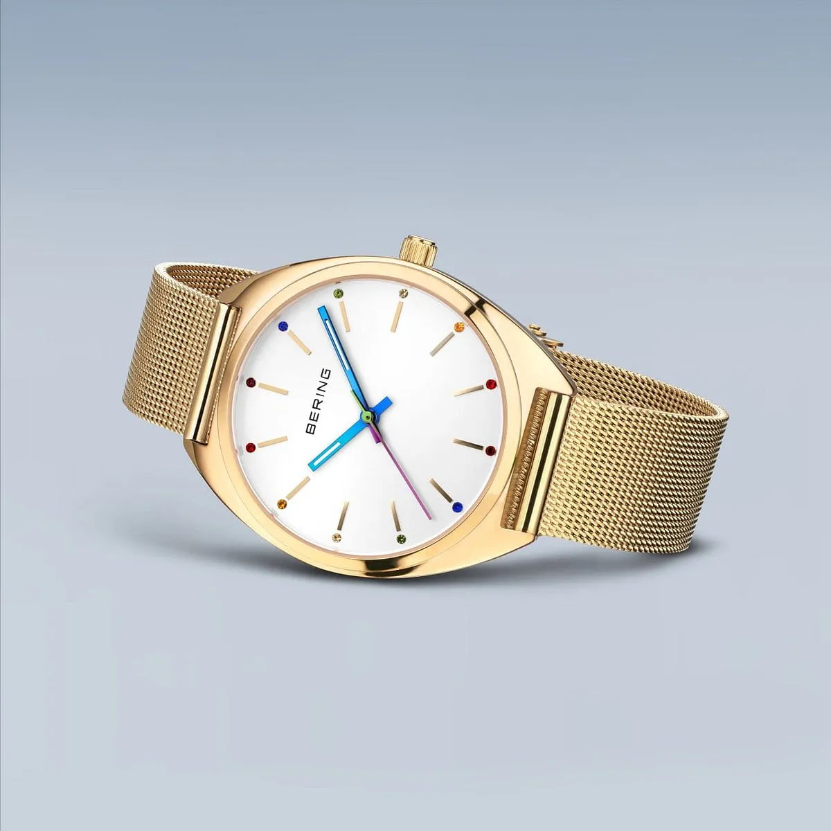 Bering FREEDOM Gold Plated Stainless Steel Mesh & Multi Colour Strap Watch