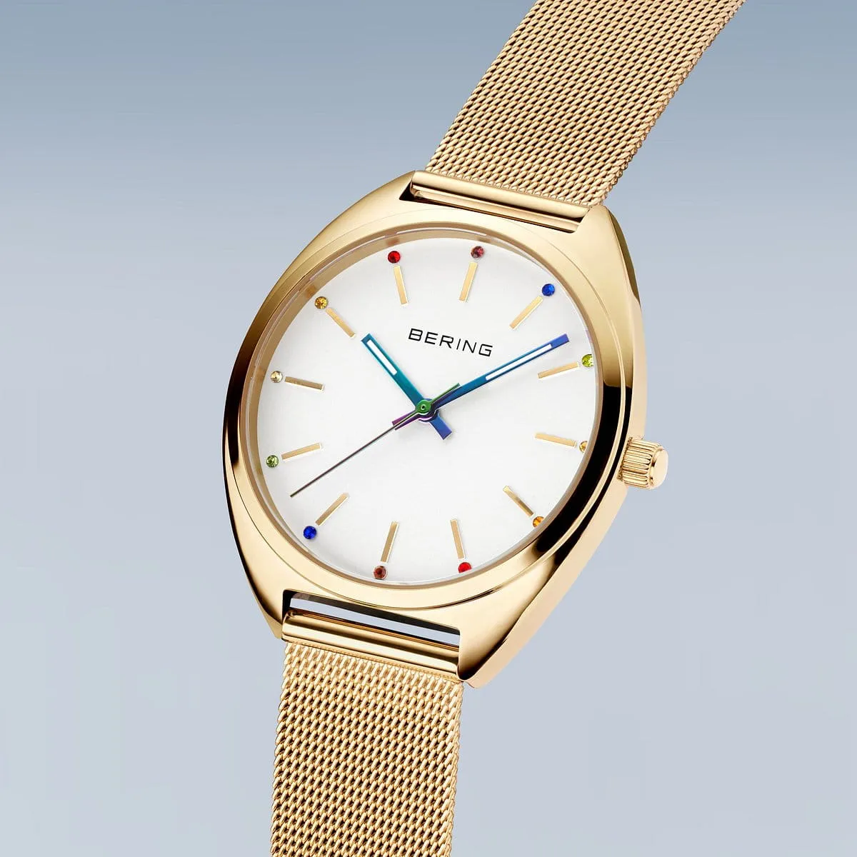 Bering FREEDOM Gold Plated Stainless Steel Mesh & Multi Colour Strap Watch