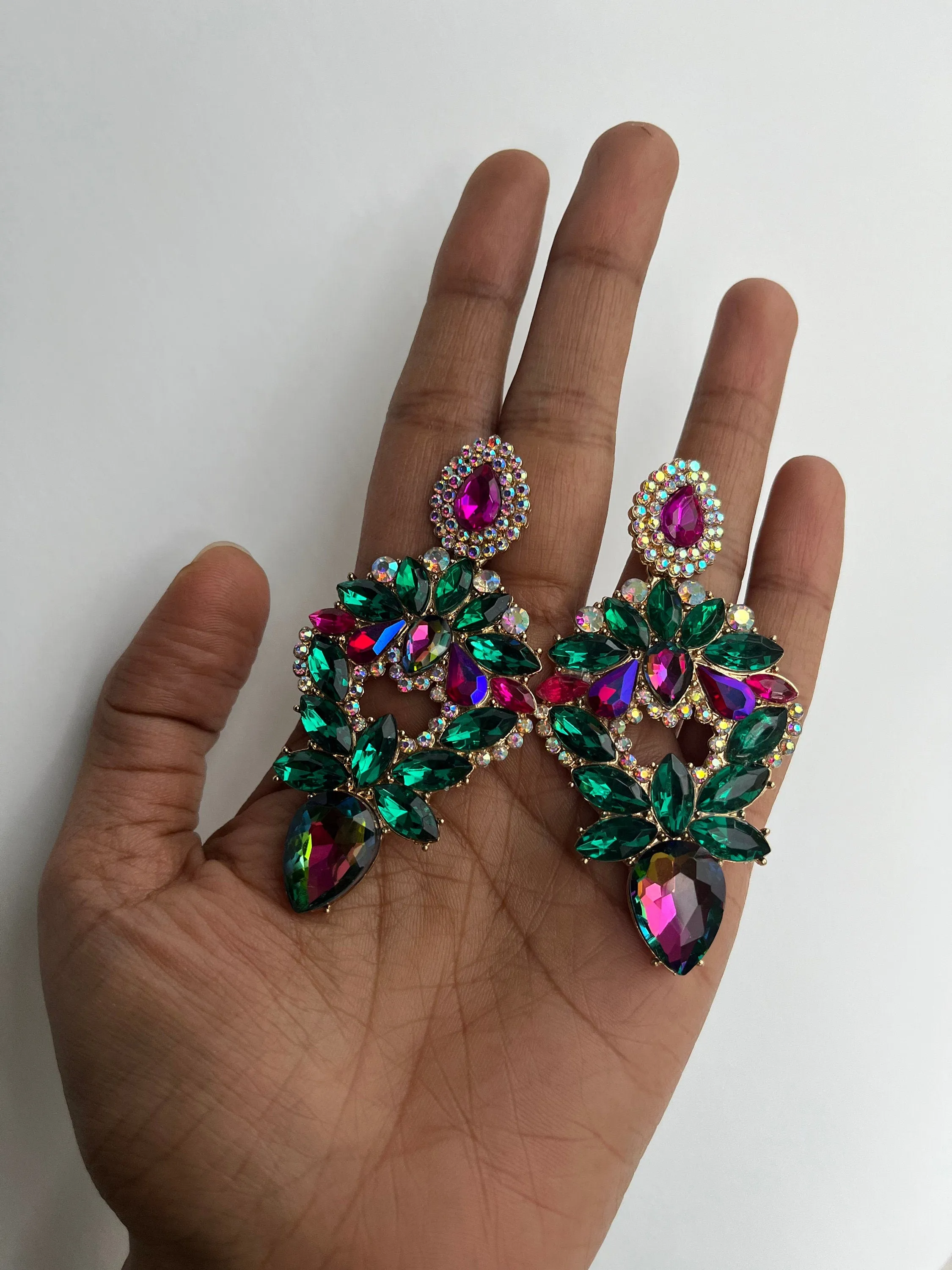 Big green earrings , green fuchsia earrings , large green Ab earrings , large green rhinestone  earrings , crystal chandelier