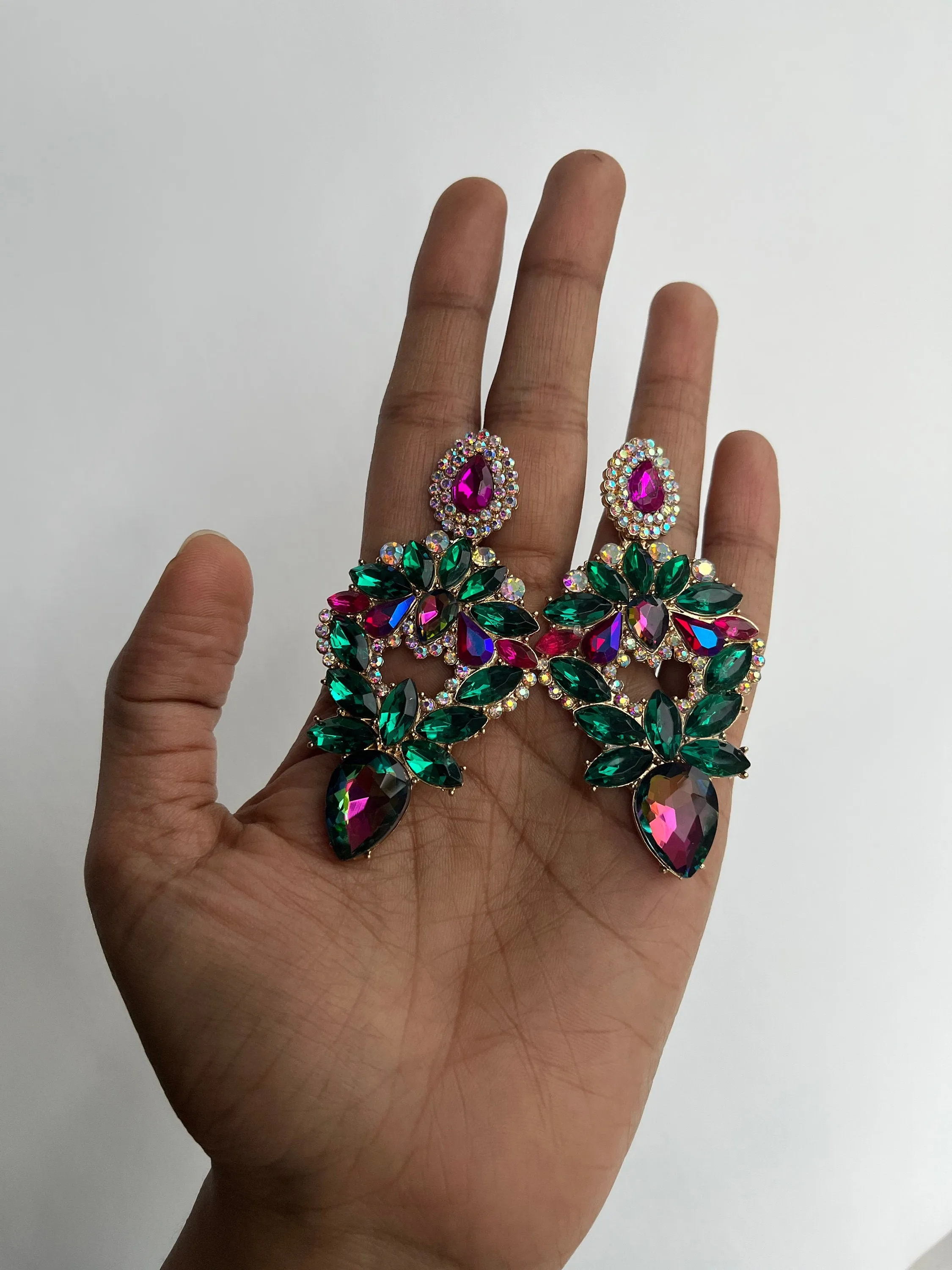 Big green earrings , green fuchsia earrings , large green Ab earrings , large green rhinestone  earrings , crystal chandelier