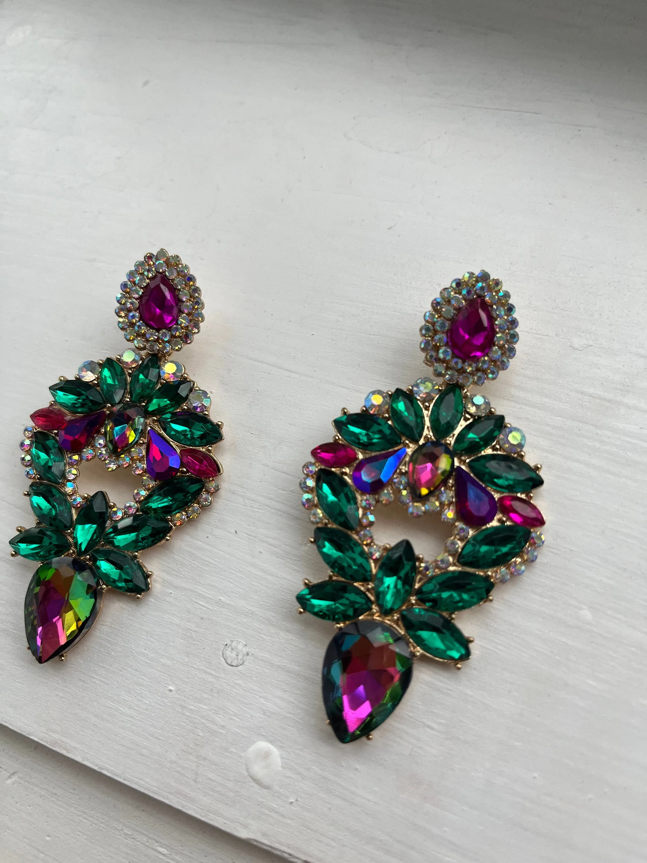 Big green earrings , green fuchsia earrings , large green Ab earrings , large green rhinestone  earrings , crystal chandelier