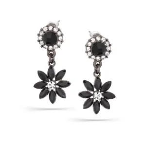 BLACK AND WHITE CRYSTAL FLOWER DROP EARRINGS #255BK3301 (1B11/9A2)
