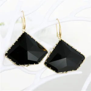 Black Crystal & 18K Gold-Plated Triangle Drop Earrings