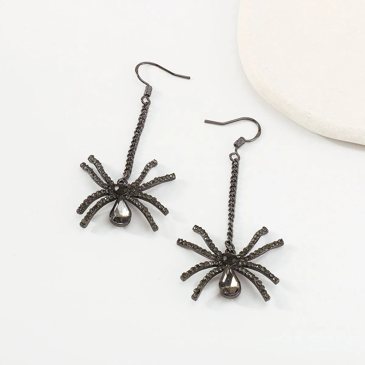 Black Crystal & Cubic Zirconia Spider Drop Earrings