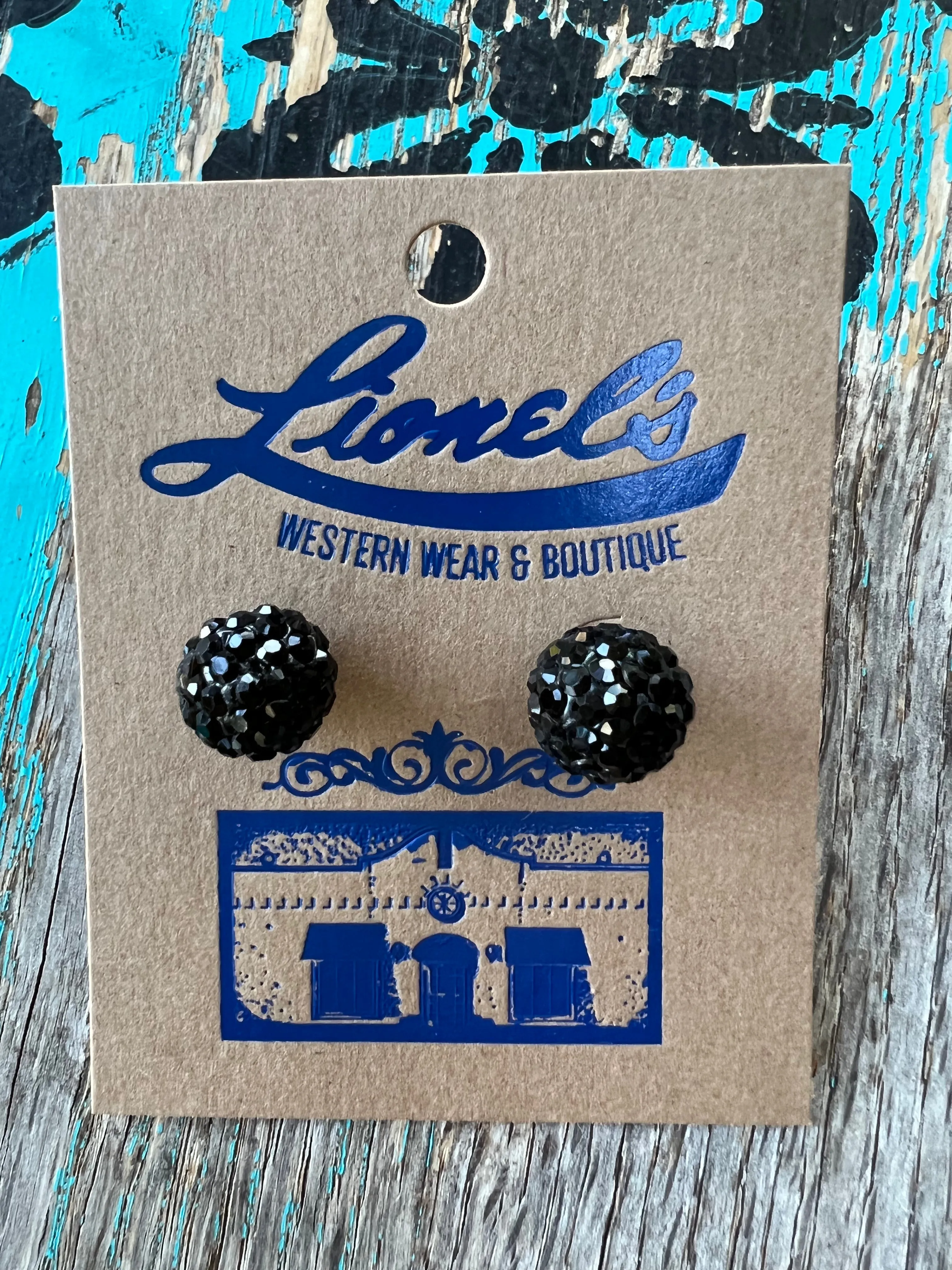 Black Crystal Ball Stud Earrings