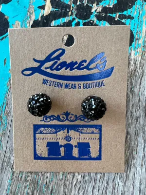 Black Crystal Ball Stud Earrings