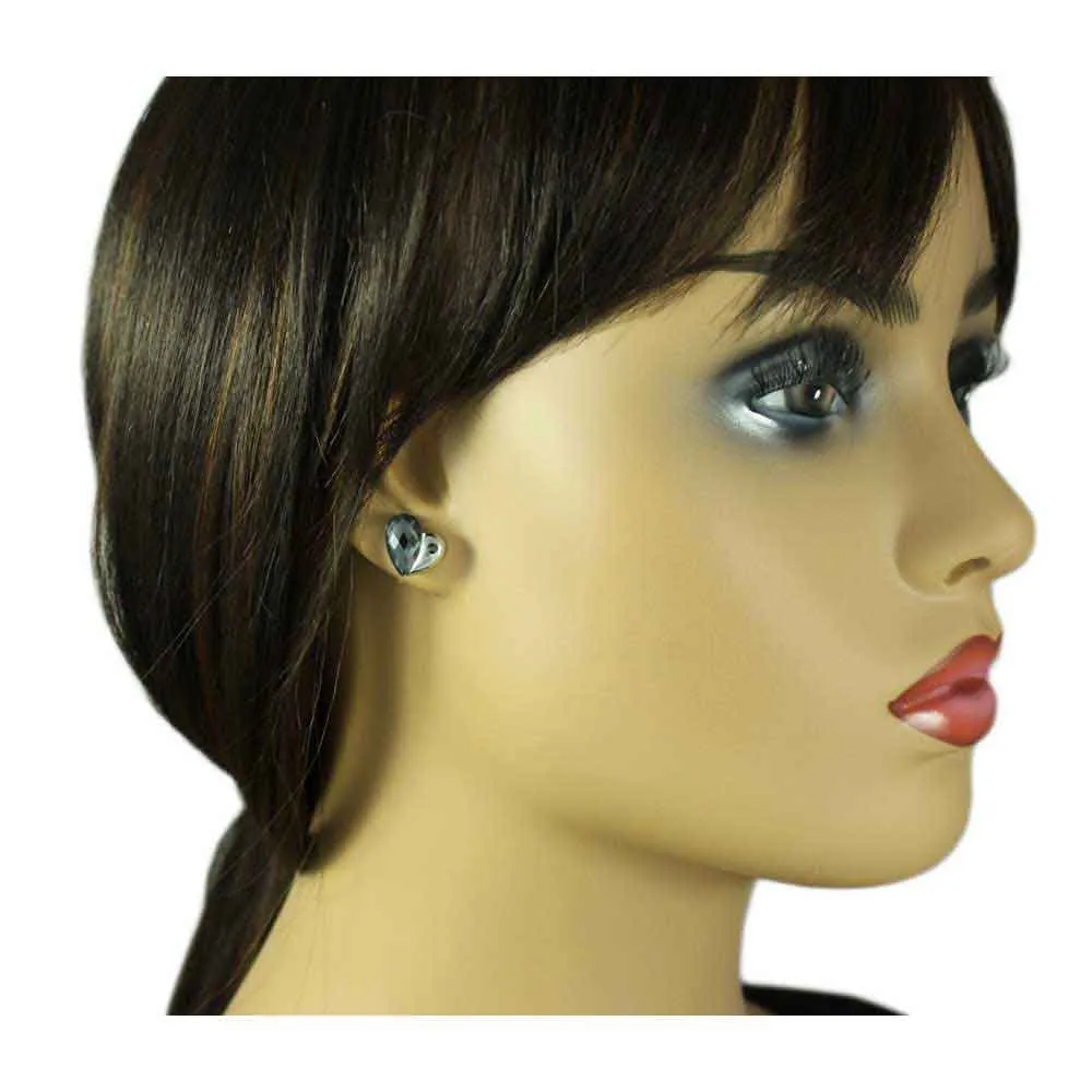 Black Crystal Heart Stud Pierced Earring - REC151