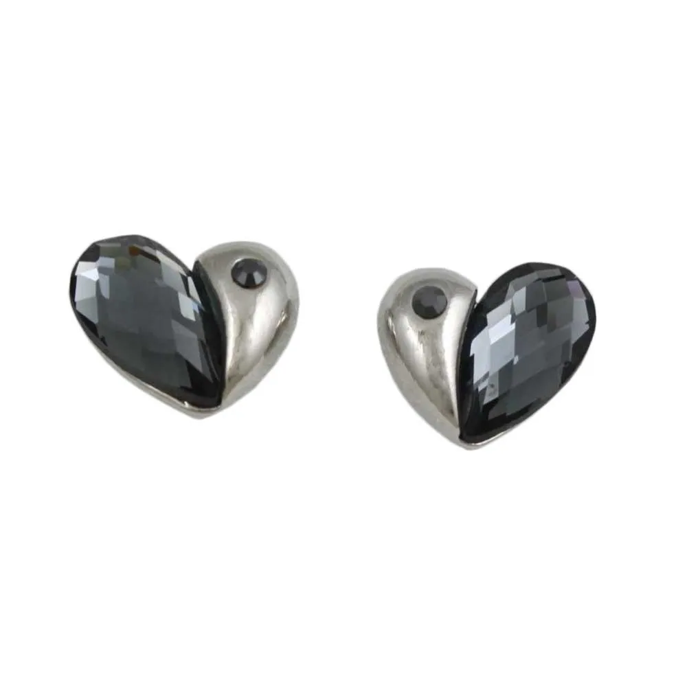 Black Crystal Heart Stud Pierced Earring - REC151