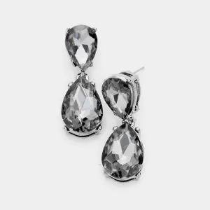 Black Diamond Crystal Double Teardrop Earrings
