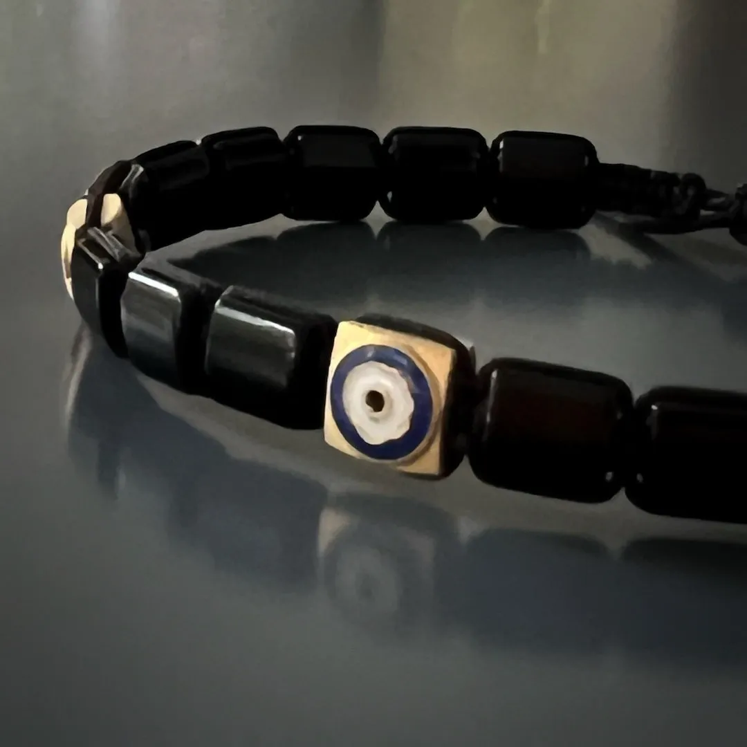 Black Energy Solid Gold Evil Eye Woven Bracelet
