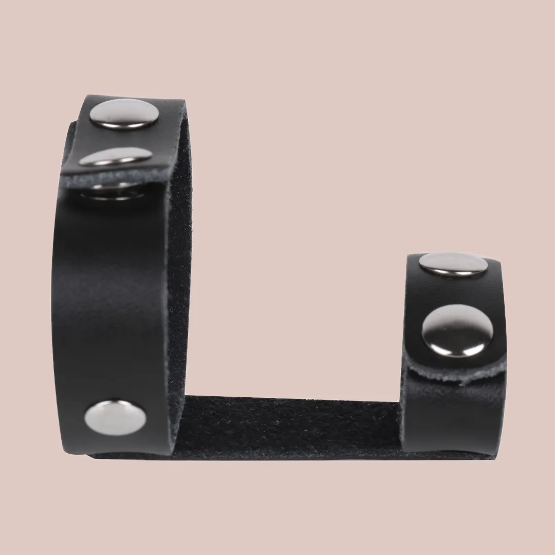 Black Leather Adjustable Penis & Testicle Ring