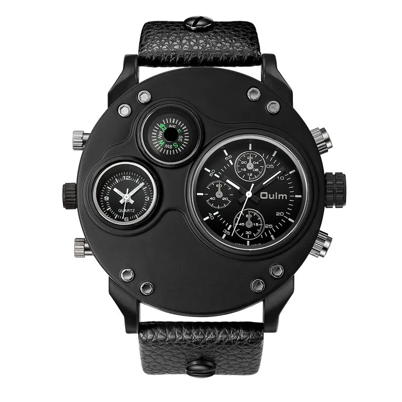 BLACK LEATHER DOUBLE TIMEZONE QUARTZ WATCHES | Stylish dual-time elegance