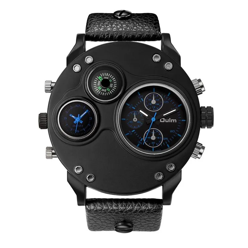 BLACK LEATHER DOUBLE TIMEZONE QUARTZ WATCHES | Stylish dual-time elegance