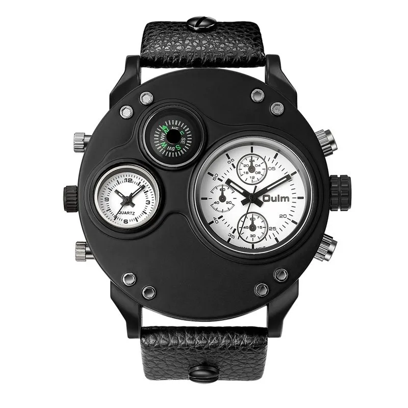 BLACK LEATHER DOUBLE TIMEZONE QUARTZ WATCHES | Stylish dual-time elegance
