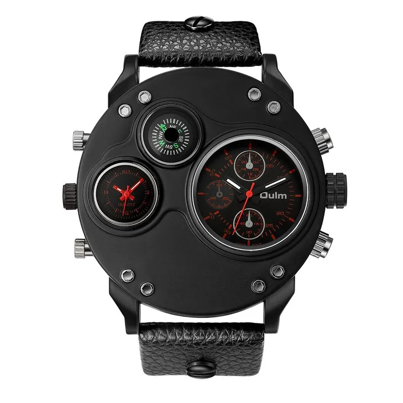 BLACK LEATHER DOUBLE TIMEZONE QUARTZ WATCHES | Stylish dual-time elegance