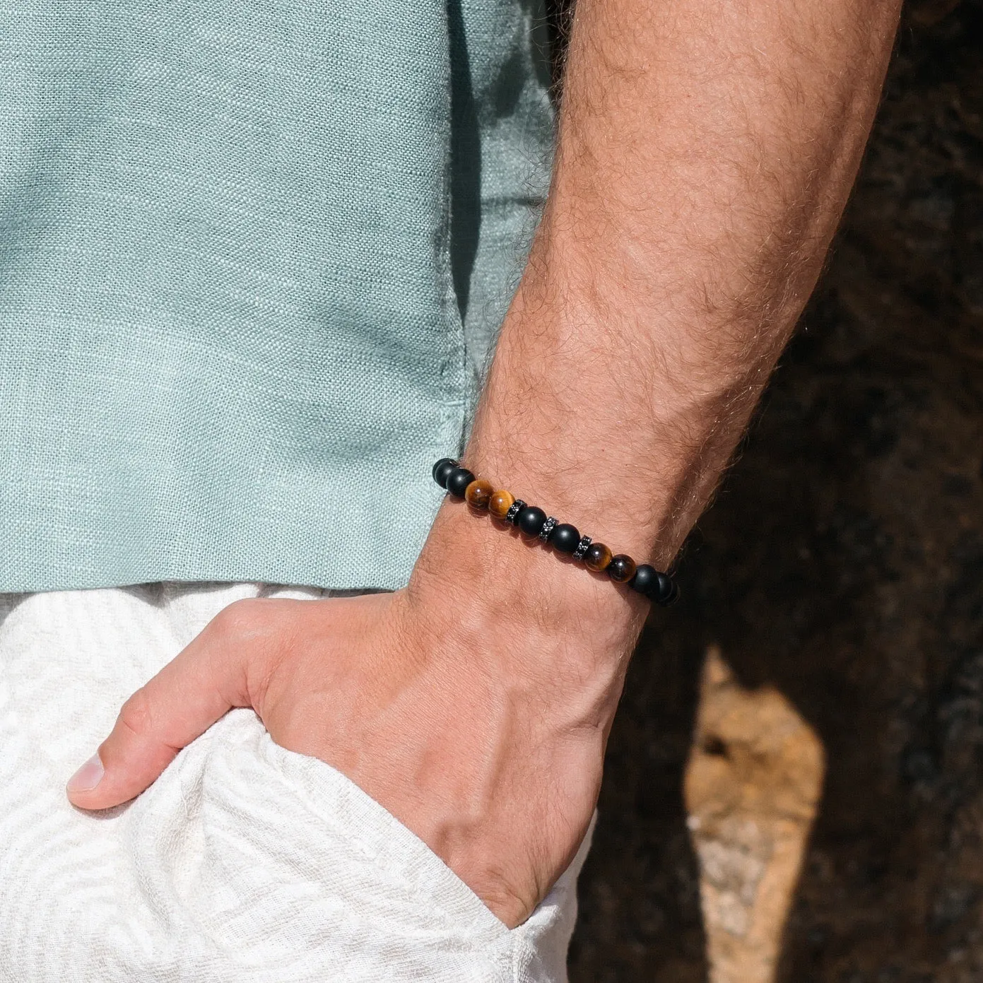Black Onyx & Tiger Eye Beads Bracelet