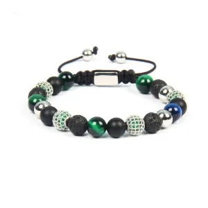 Black Onyx, Green Tiger Eye & Lava Beads Bracelet