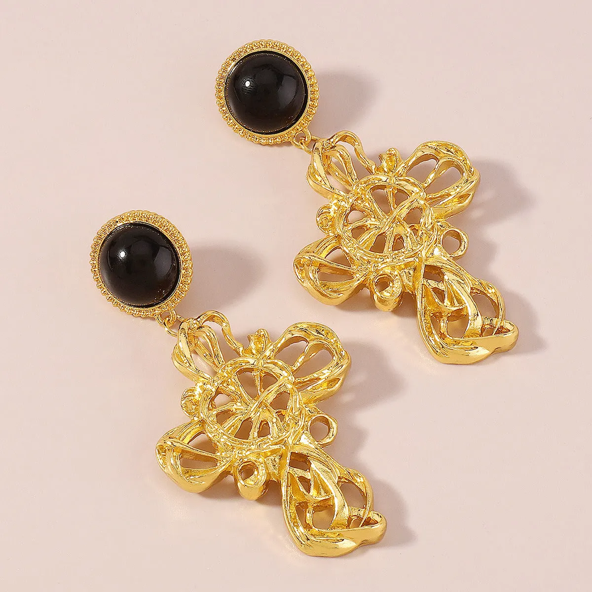Black Resin & 18K Gold-Plated Cross Drop Earrings